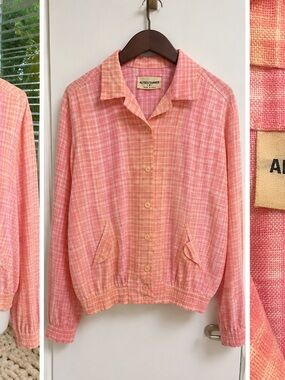 Vintage Alfred Dunner Coral-Pink Plaid Button Front Blouson Jacket size 8